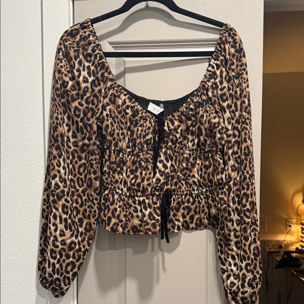 Wayf Brown Leopard Print Blouse